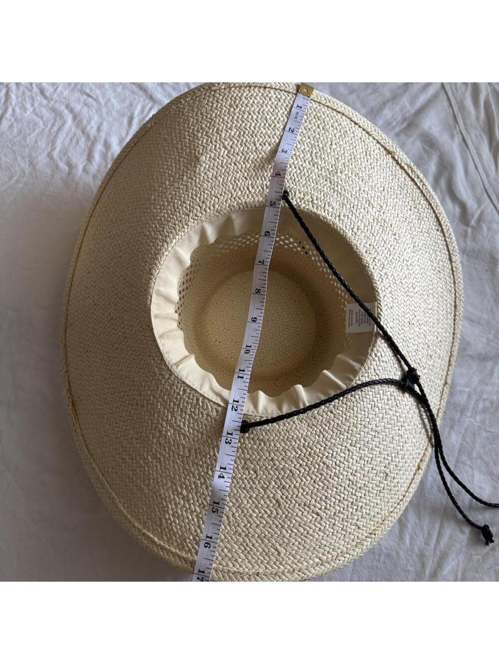 Wide Brim Straw Sun Hat with Chin Strap Woven Summer Beach Hat Neutral Beige - Picture 3 of 5